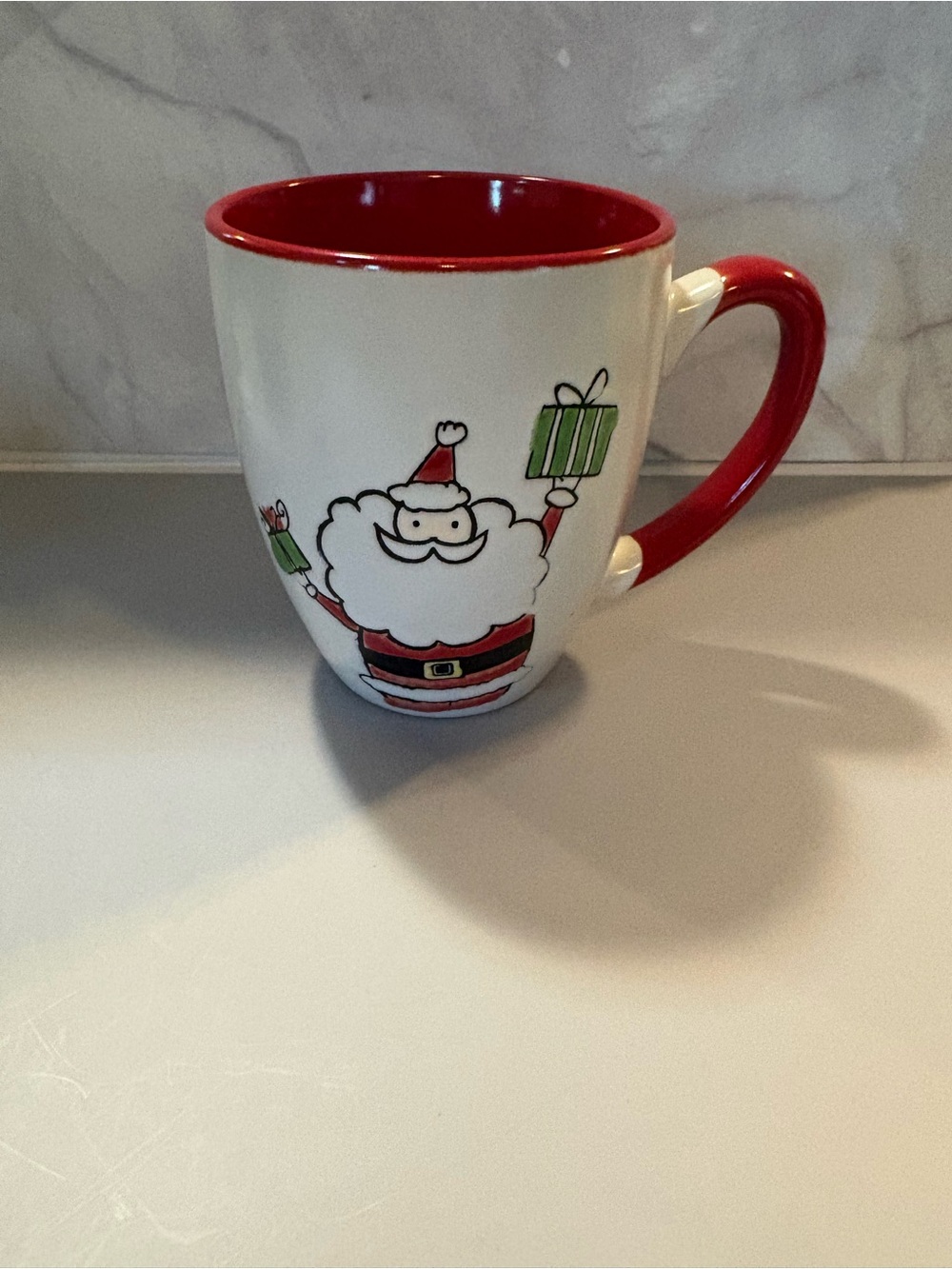 Holiday Santa Ceramic Mug - Red and White Christmas Coffee Cup